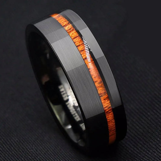 Black Brushed Tungsten Carbide Wood Ring